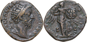 Marcus Aurelius (161-180). AE Dupondius, Rome mint, 170-171. Obv. M ANTONINVS AVG TR P XXV. Head of Marcus Aurelius, radiate, right. Rev. IMP VI COS I...