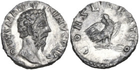 Divus Marcus Aurelius (died 180 AD). AR Denarius, Rome mint, 180 AD. Obv. DIVVS M ANTONINVS PIVS. Head of Divus Marcus Aurelius, bare, right. Rev. CON...