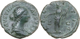 Faustina II (died 176 AD). AE As, Rome mint, 161-176. Obv. FAVSTINA AVGVSTA. Bust of Faustina II, draped, hair elaborately waved in nearly vertical li...
