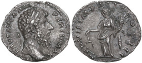 Lucius Verus (161-169). AR Denarius, Rome mint, struck under Marcus Aurelius, 166-167 AD. Obv. L VERVS AVG ARM PARTH MAX. Laurate head right. Rev. TR ...