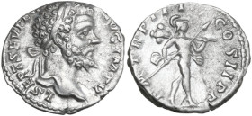 Septimius Severus (193-211). AR Denarius, Rome mint, 195 AD. Obv. L SEPT SEV PERT AVG IMP V. Head of Septimius Severus, laureate, right. Rev. P M TR P...