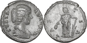 Julia Domna, wife of Septimius Severus (died 217 AD). AR Denarius, Rome mint, 196-211. Obv. IVLIA AVGVSTA. Bust of Julia Domna, hair waved and coiled ...