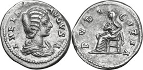 Julia Domna, wife of Septimius Severus (died 217 AD). AR Denarius, Laodicea ad Mare mint, c. 198-202 AD. Obv. IVLIA AVGVSTA. Draped bust right. Rev. P...