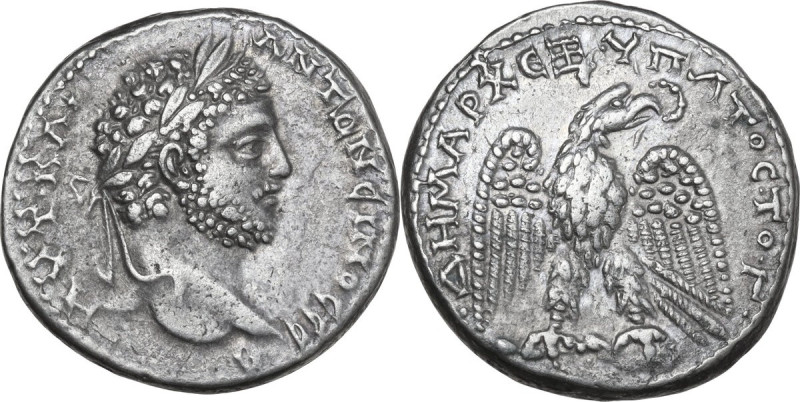 Caracalla (198-217). AR Tetradrachm, Antioch mint (Syria), 211-212. Obv. Laureat...