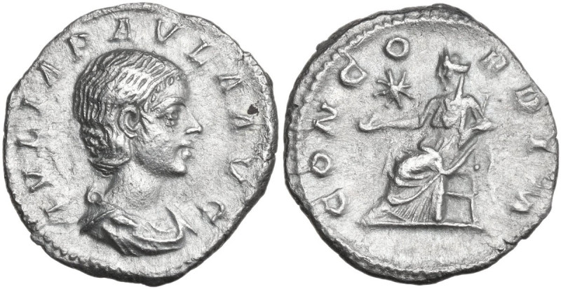 Julia Paula, first wife of Elagabalus (218-222). AR Denarius, Rome mint, 219-220...