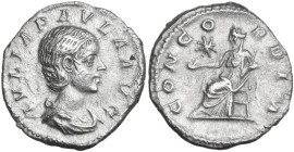 Julia Paula, first wife of Elagabalus (218-222). AR Denarius, Rome mint, 219-220. Obv. IVLIA PAVLA AVG. Bust of Julia Paula, hair waved and fastened i...