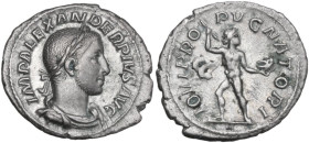 Severus Alexander (222-235). AR Denarius, Rome mint, 231-235. Obv. IMP ALEXANDER PIVS AVG. Bust of Severus Alexander, laureate, draped, cuirassed, rig...