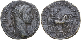 Severus Alexander (222-235). AE Dupondius, Rome mint, 229 AD. Obv. IMP SEV ALEXANDER AVG. Bust of Severus Alexander, radiate, draped over left shoulde...