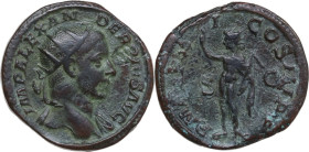 Severus Alexander (222-235). AE Dupondius, Rome mint, 232 AD. Obv. IMP ALEXANDER PIVS AVG. Bust of Severus Alexander, radiate, draped over left should...