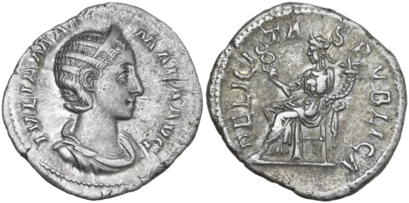 Julia Mamaea, mother of Severus Alexander (died 235 AD). AR Denarius, Rome mint,...