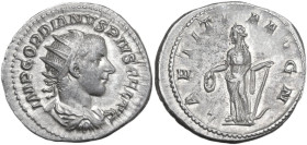 Gordian III (238-244). AR Antoninianus, Rome mint, 241-243. Obv. IMP GORDIANVS PIVS FEL AVG. Bust of Gordian III, radiate, draped, cuirassed, right. R...