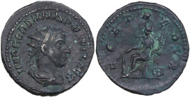Gordian III (238-244). BI Antoninianus, Rome mint, 243-244. Obv. IMP GORDIANVS PIVS FEL AVG. Bust of Gordian III, radiate, draped, cuirassed, right. R...