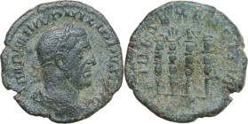 Philip I (244-249). AE Sestertius, Rome mint, 244-249. Obv. IMP M IVL PHILIPPVS AVG. Bust of Philip the Arab, laureate, draped, cuirassed, right. Rev....