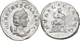 Herennia Etruscilla, wife of Trajan Decius (249-251). AR Antoninianus. Obv. HER ETRVSCILLA AVG. Diademed and draped bust right, on crescent. Rev. PVDI...