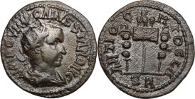 Volusian (251-253). AE 23 mm, Pisidia, Antioch mint. Obv. Bust right, radiate, draped, cuirassed. Rev. Vexillum between two standards. SNG BN 1301ff. ...