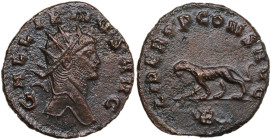 Gallienus (253-268). AE Antoninianus, Rome mint, 260-268. Obv. GALLIENVS AVG. Head of Gallienus, radiate, right. Rev. LIBERO P CONS AVG. Panther, walk...