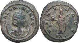 Salonina, wife of Gallienus (died 268 AD). AE Antoninianus, Siscia mint, 267 AD. Obv. SALONINA AVG. Bust of Salonina, diademed, draped, right, on cres...