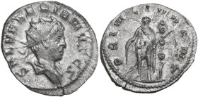 Saloninus as Caesar (258-260). AR Antoninianus, Lugdunum mint, 256 AD. Obv. SAL VALERIANVS CS. Bust of Saloninus, radiate, draped, right. Rev. PRINC I...