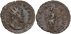 Tetricus I (270-273). AE Antoninianus, Cologne mint, 271-274. Obv. IMP TETRICVS P F AVG. Bust of Tetricus I, radiate, cuirassed, right. Rev. HILARITAS...