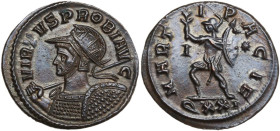 Probus (276-282). BI Antoninianus, Ticinum mint, 276-282. Obv. VIRTVS PROBI AVG. Bust of Probus, helmeted, radiate, cuirassed, left, holding spear in ...