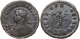 Probus (276-282). AE Antoninianus, Siscia mint, 276-282. Obv. IMP C M AVR PROBVS P F AVG. Bust of Probus, radiate, cuirassed, left, holding spear and ...