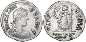 Valens (364-378). AR Siliqua, Trier mint, 367-375. Obv. D N VALEN-S P F AVG. Bust of Valens, pearl-diademed, draped and cuirassed, right. Rev. VRBS-RO...