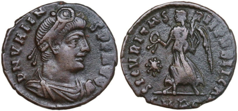 Valens (364-378). AE 18mm., Rome mint, 375-378. Obv. D N VALEN-S P F AVG. Bust o...