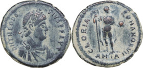 Theodosius I (379-395). AE 23 mm, Antioch mint, 392-395. Obv. D N THEODO-SIVS P F AVG. Bust of Theodosius I, rosette-diademed, draped and cuirassed, r...