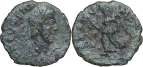 Eugenius (392-394). AE 12.5 mm, 392-394. Obv. Bust right, diademed, draped. Rev. Victory advancing left, holding wreath and palm. AE. 0.95 g. 12.50 mm...