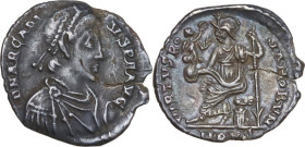 Arcadius (383-408). AR Siliqua, Mediolanum mint, 388-393. Obv. D N ARCADI-VS P F AVG. Bust of Arcadius, pearl-diademed, draped and cuirassed, right. R...