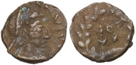 Valentinian III (425-455). AE 11 mm, Rome mint, 430-437. Obv. D N VALENTINIANVS P F AVG. Bust of Valentinian III, pearl-diademed, draped, cuirassed, r...