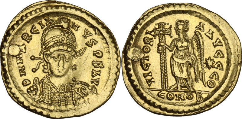Marcian (450-457). AV Solidus, Constantinople mint,. Obv. DN MARCIA-NVS PF AVG. ...