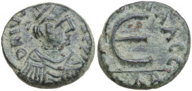 Justinian I (527-565). AE Pentanummium, Carthage mint. Obv. Diademed, draped and cuirassed bust right. Rev. Large E (mark of value). MIB 204; D.O. 306...