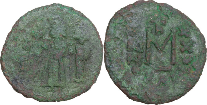 Heraclius, with Heraclius Constantine and Heraclonas (610-641). AE Follis, Raven...