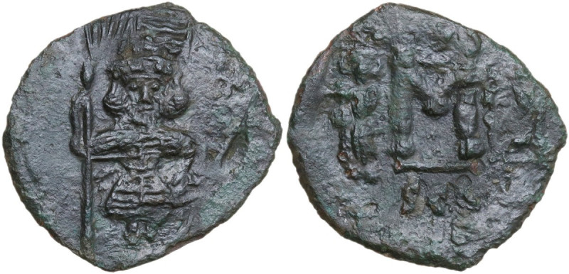 Constantine IV Pogonatus, with Heraclius and Tiberius (668-685). AE Follis, Syra...