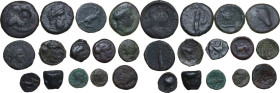 Greek Italy. Multiple lot of fifteen (15) AE coins from Sicily, noted: Henna, Aitna, Solous, Selinous, Entella, Akragas, Segesta, Alaisa. Noted some r...