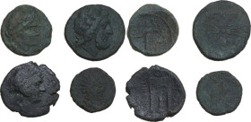 Greek Italy. Greek Sicily. Multiple lot of four (4) unclassified AE coins; noted Syracuse and Kroton.
