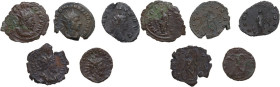 Roman Empire. The Roman Empire. Lot of five (5) unclassified antoninian, comprising: Tetricus I, Claudius II and Aurelianus. Interesting study lot.