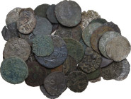 Miscellanea. Multiple lot of fifty-six (56) unclassified bronze and billon late antique and medieval coins. Interesting study lot.
