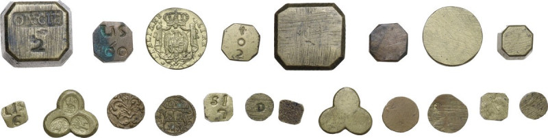 Weights and Tesserae. Multiple lot of ten (10) brass weights for coins.