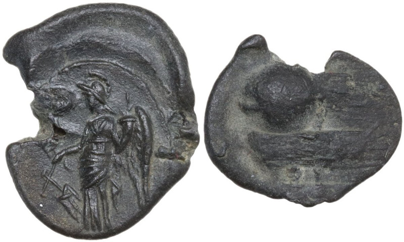 The Roman Empire. PB Seal, 1st century BC-1st century AD. D/ Helmeted and winged...