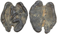 The Roman Empire. PB Seal, 1st century BC-1st century AD. D/ Seated female figure right, holding uncertain object. R/ Blank. PB. 0.75 g. 13.00 mm. VF.