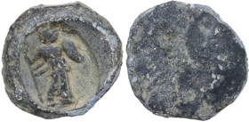 The Roman Empire. PB Seal, 1st century BC-1st century AD. D/ Minerva advancing right, holding spear and shield. R/ Uncertain. PB. 2.08 g. 13.00 mm. Ab...