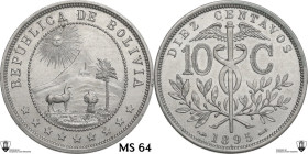Bolivia. Republic (1825-2009). CU/NI 10 centavos 1895. KM 174. CU/NI. 5.00 g. 25.00 mm. Encapsulated by Classical Coin Grading MS 64.