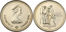 Canada. Elizabeth II (1952 -). AV 100 Dollars 1976 Montreal Olympic Games. KM 116; Fried. 7. AV. 13.27 g. 26.50 mm. PROOF.