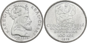 Czechoslovakia. AR 100 Korone 1978, Commemorative issue for Karel IV. KM 93. AR. 14.90 g. 32.50 mm. Limited 10000 examples edition. Sealed, with its o...