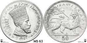 Ethiopia. Haile Selassie I (1941-1974). NI 50 matonas 1923 (1931). KM 31. NI. 6.97 g. 26.00 mm. Encapsulated by Classical Coin Grading MS 63.