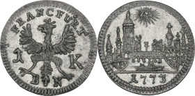Germany. BI Kreuzer 1773, Frankfurt mint. KM 253; Schön 86. BI. 0.62 g. 14.50 mm. MS.