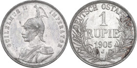 Germany, East Africa. Wilhelm II (1888-1918). AR 1 Rupie, 1905 J, Hamburg mint. KM 10. AR. 11.64 g. 30.00 mm. VF.