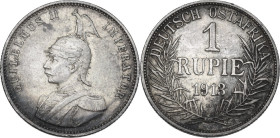 Germany, East Africa. Wilhelm II (1888-1918). AR 1 Rupie, 1913 J, Hamburg mint. KM 10. AR. 11.67 g. 30.00 mm. VF.